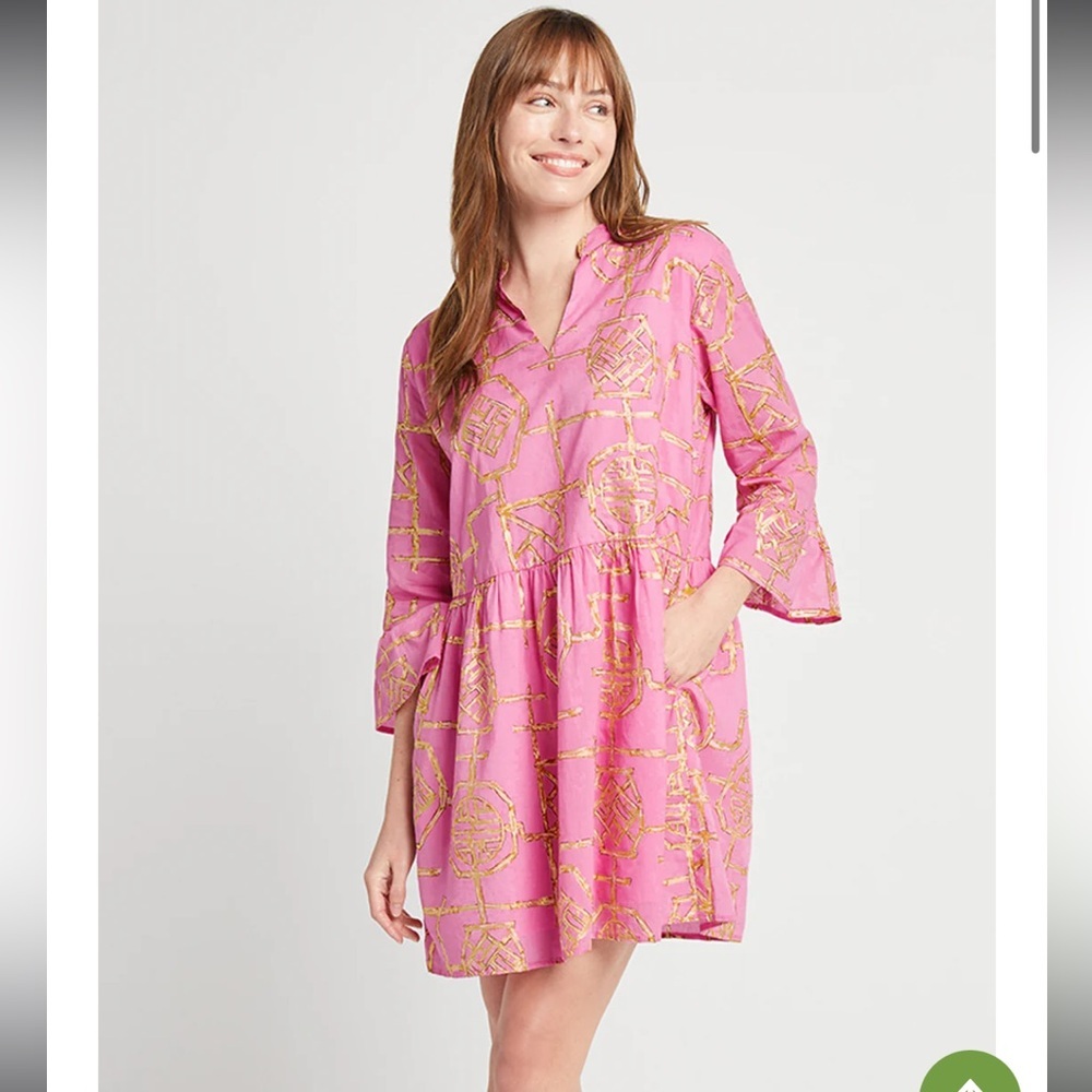 Jude Connally Faith Tiered‎ Cotton Dress Orange Purple Bamboo Lattice
